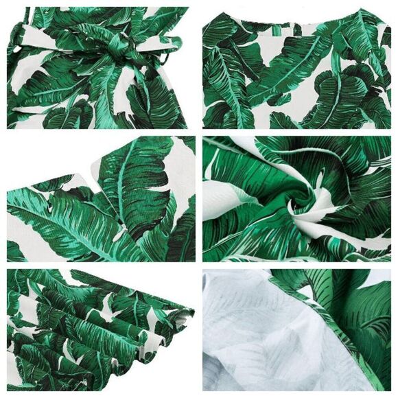 🌴 Pinup Retro 1950s Swing Rockabilly Green Palm Leaves Print Dress SIZE L NEW - Picture 8 of 14